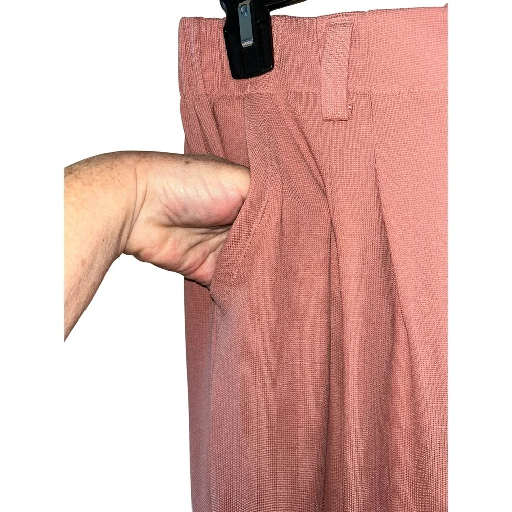 Halara Waffle Knit‎ High Waisted Wide Leg Pleated Pants Dusty Rose Pink Medium P